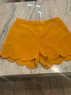 Love Riche Mustard Scallop Hem High-Waist Shorts NWOT